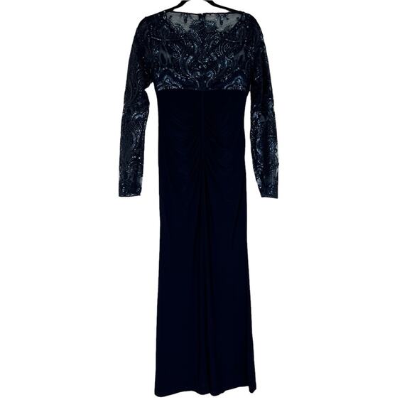 Eliza J Navy Blue Draped Sleeve Sequin Gown Formal Dress - Picture 8 of 9